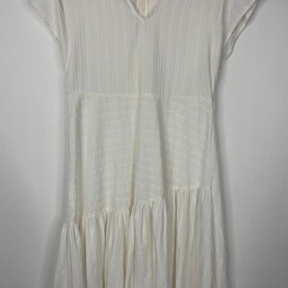 2/$30 ZARA Asymmetric Dress XS Striped White V-Neck Short Sleeve Textured #5637 - Picture 6 of 16